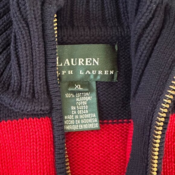 NWT Ralph Lauren Blue/Red Stripe Mock Neck Sweater Embroidered Crest Sz XL - Picture 7 of 8